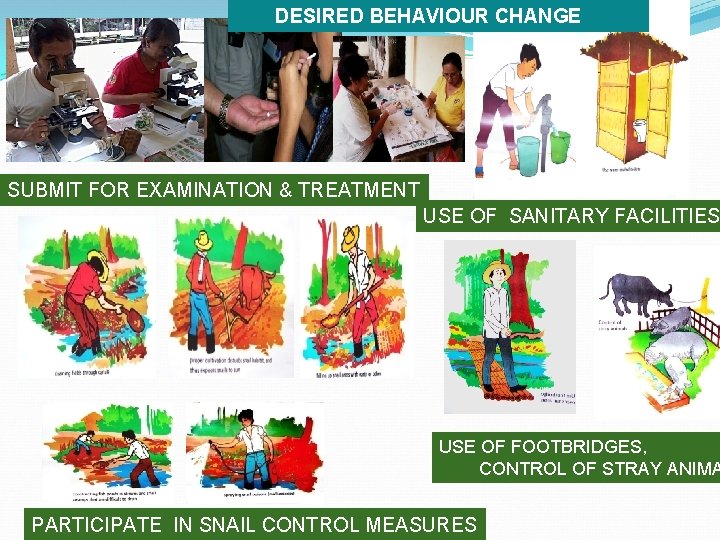DESIRED BEHAVIOUR CHANGE SUBMIT FOR EXAMINATION & TREATMENT USE OF SANITARY FACILITIES USE OF