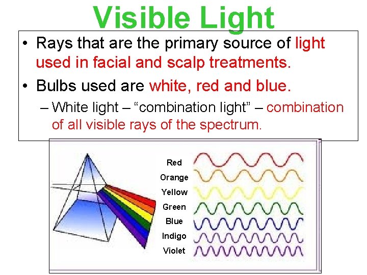 Visible Light • Rays that are the primary source of light used in facial