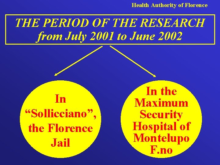 Health Authority of Florence THE PERIOD OF THE RESEARCH from July 2001 to June
