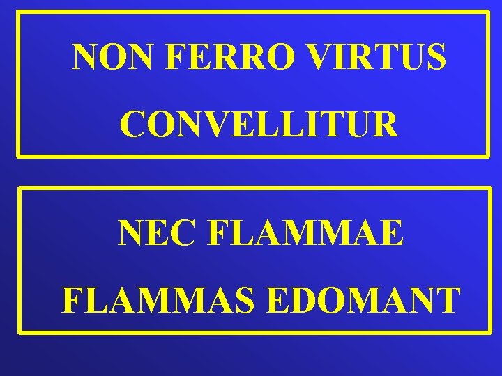 NON FERRO VIRTUS CONVELLITUR NEC FLAMMAE FLAMMAS EDOMANT 