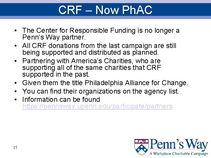 CRF – Now Ph. AC • The Center for Responsible Funding is no longer