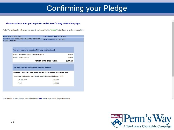 Confirming your Pledge 22 