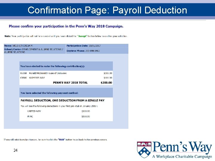 Confirmation Page: Payroll Deduction 24 