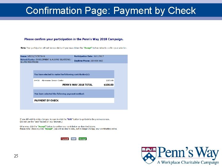 Confirmation Page: Payment by Check 25 