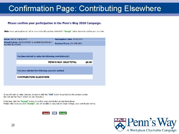Confirmation Page: Contributing Elsewhere 28 