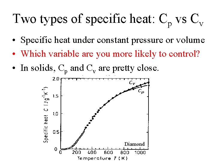 Two types of specific heat: Cp vs Cv • Specific heat under constant pressure