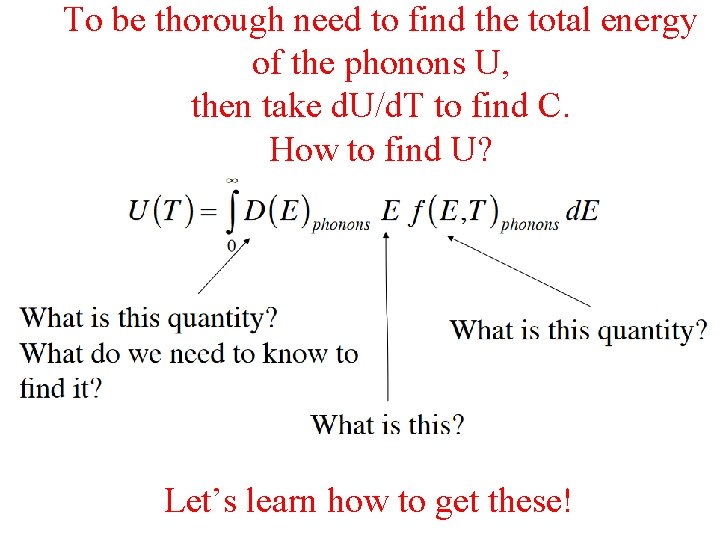 To be thorough need to find the total energy of the phonons U, then