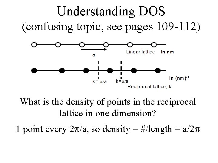 Understanding DOS (confusing topic, see pages 109 -112) What is the density of points