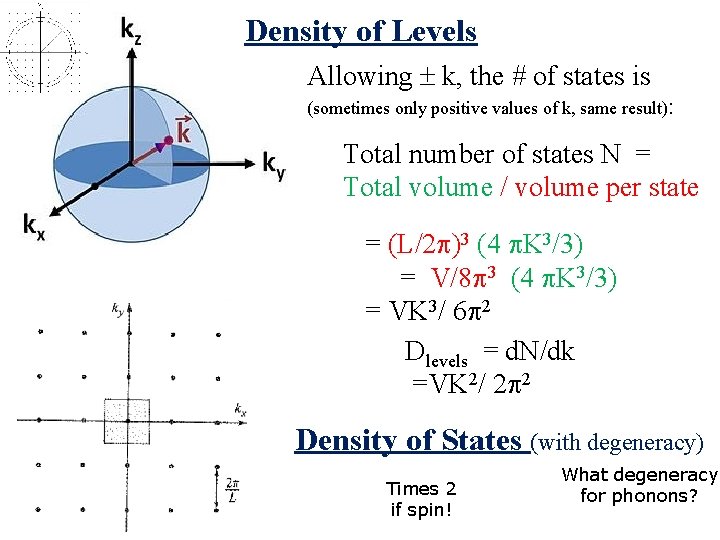 Density of Levels Allowing k, the # of states is (sometimes only positive values