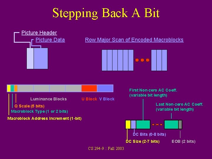 Stepping Back A Bit Picture Header Picture Data Luminance Blocks Row Major Scan of Stepping Back A Bit Picture Header Picture Data Luminance Blocks Row Major Scan of