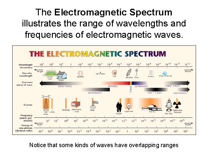 The Electromagnetic Spectrum illustrates the range of wavelengths and frequencies of electromagnetic waves. Notice
