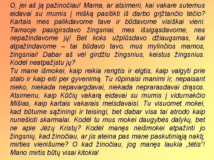 O, jei aš ją pažinočiau! Mama, ar atsimeni, kai vakare sutemus eidavai su mumis