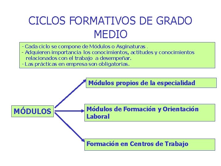 CICLOS FORMATIVOS DE GRADO MEDIO - Cada ciclo se compone de Módulos o Asginaturas.