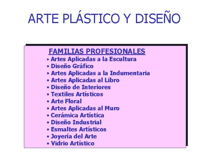 ARTE PLÁSTICO Y DISEÑO FAMILIAS PROFESIONALES • Artes Aplicadas a la Escultura • Diseño