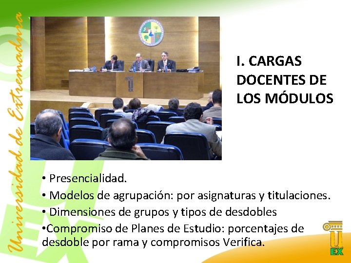 I. CARGAS DOCENTES DE LOS MÓDULOS • Presencialidad. • Modelos de agrupación: por asignaturas