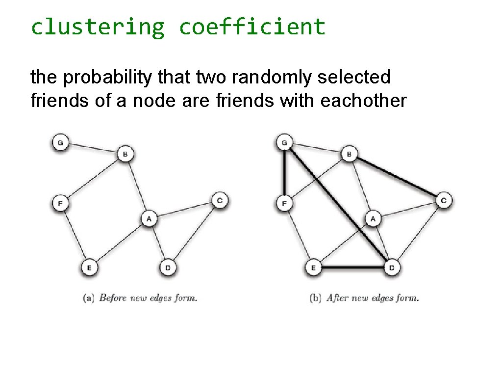 clustering coefficient the probability that two randomly selected friends of a node are friends