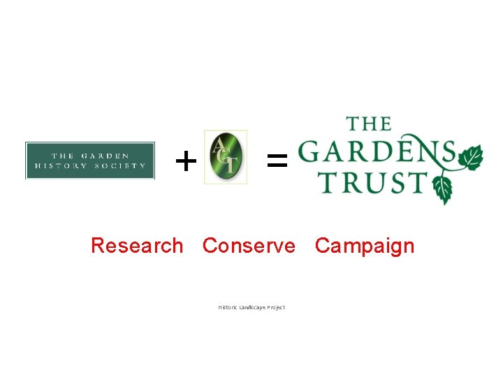 + = Research Conserve Campaign Historic Landscape Project 