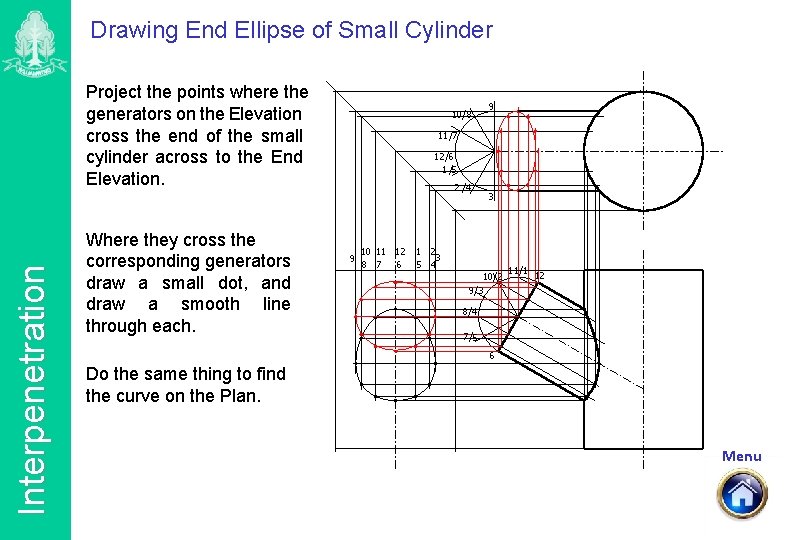 Drawing End Ellipse of Small Cylinder Interpenetration Project the points where the generators on