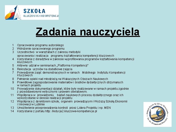 Zadania nauczyciela 1 2 3 4 5 6 7 8 9 10 11 12