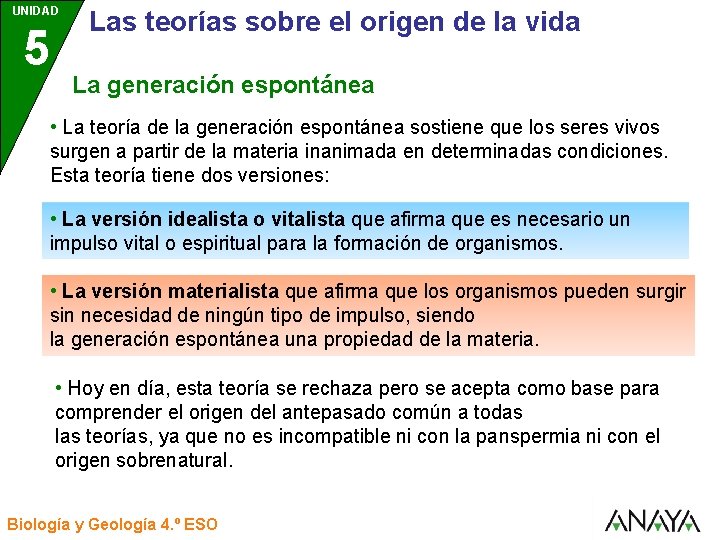 UNIDAD 5 3 Las teorías sobre el origen de la vida La generación espontánea