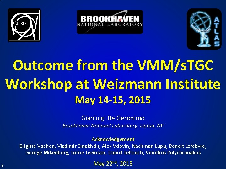 Outcome from the VMM/s. TGC Workshop at Weizmann Institute May 14 -15, 2015 Gianluigi