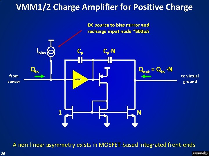 VMM 1/2 Charge Amplifier for Positive Charge DC source to bias mirror and recharge