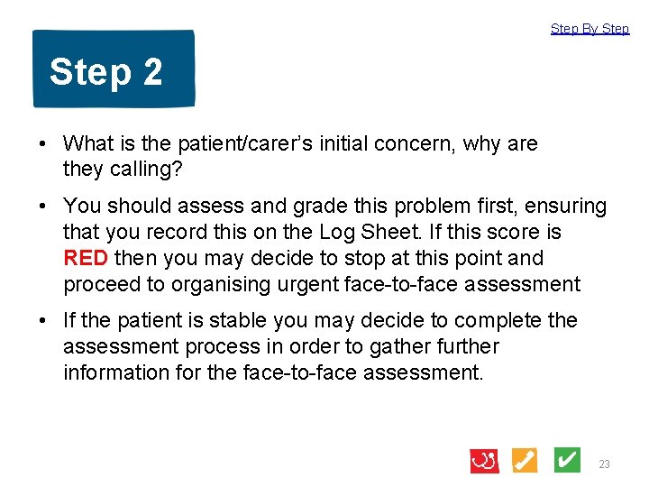 Step By Step 2 • What is the patient/carer’s initial concern, why are they