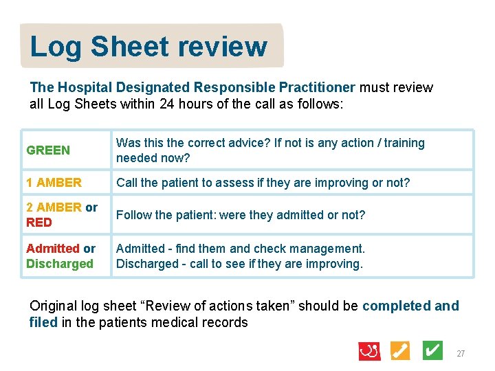 Log Sheet review The Hospital Designated Responsible Practitioner must review all Log Sheets within