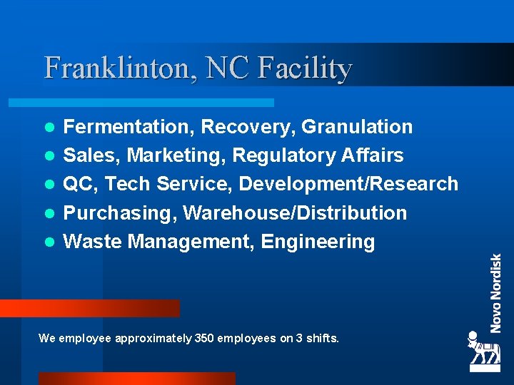 Franklinton, NC Facility l l l Fermentation, Recovery, Granulation Sales, Marketing, Regulatory Affairs QC,