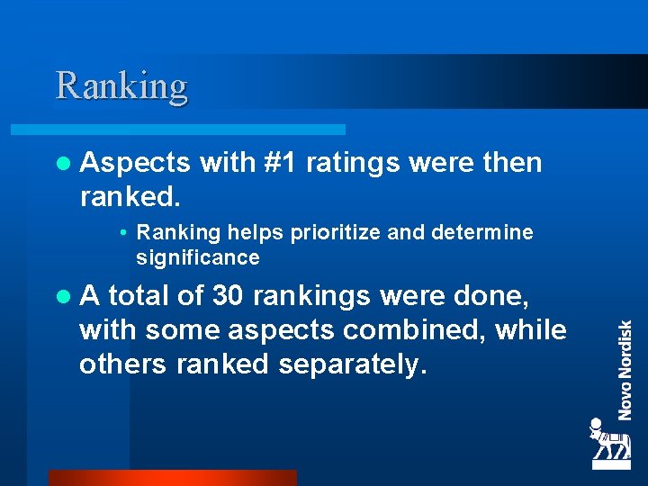 Ranking l Aspects with #1 ratings were then ranked. • Ranking helps prioritize and