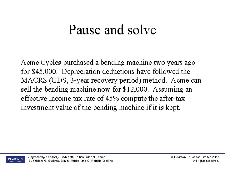 Pause and solve Acme Cycles purchased a bending machine two years ago for $45,