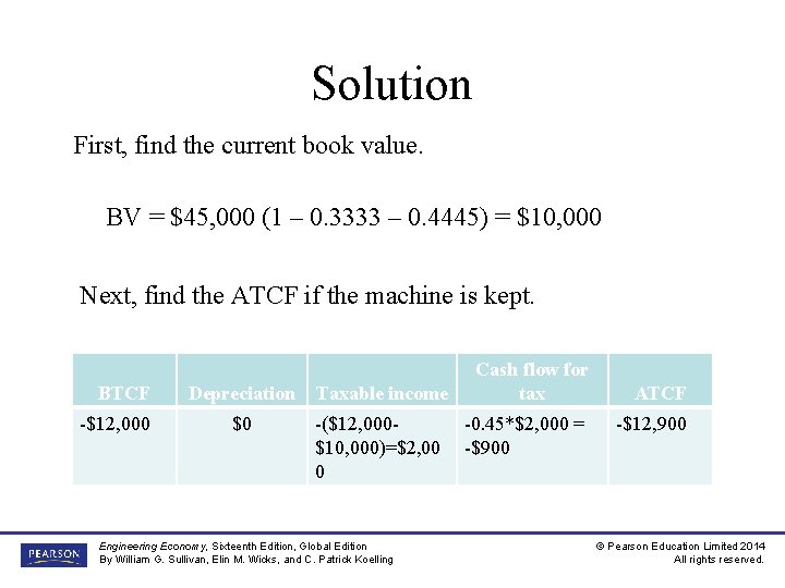 Solution First, find the current book value. BV = $45, 000 (1 – 0.