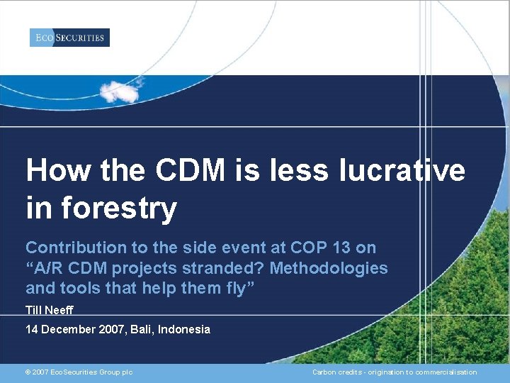 How the CDM is less lucrative in forestry Contribution to the side event at
