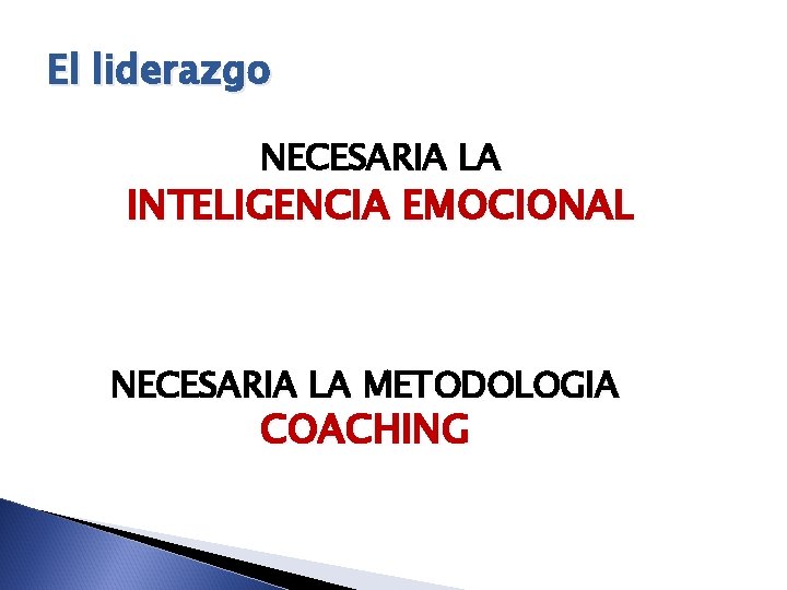 El liderazgo NECESARIA LA INTELIGENCIA EMOCIONAL NECESARIA LA METODOLOGIA COACHING 