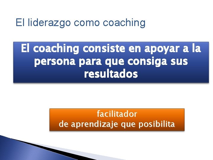 El liderazgo como coaching El coaching consiste en apoyar a la persona para que