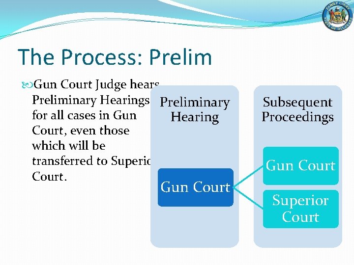 The Process: Prelim Gun Court Judge hears Preliminary Hearings Preliminary for all cases in