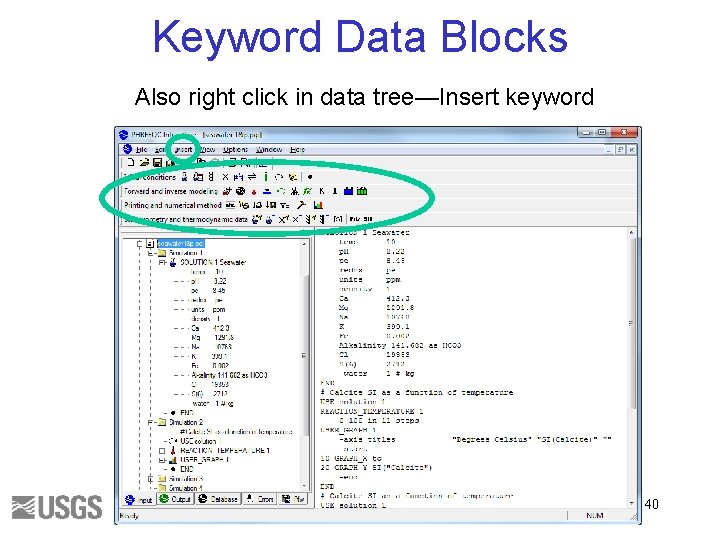 Keyword Data Blocks Also right click in data tree—Insert keyword 40 