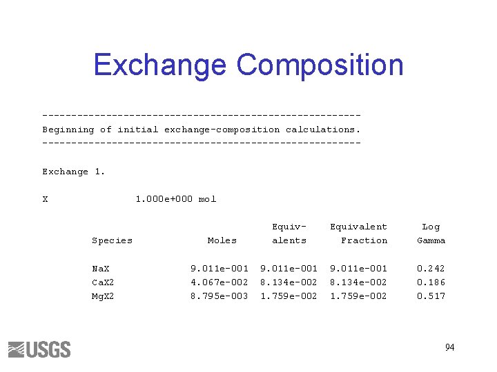 Exchange Composition ---------------------------Beginning of initial exchange-composition calculations. ---------------------------Exchange 1. X 1. 000 e+000 mol