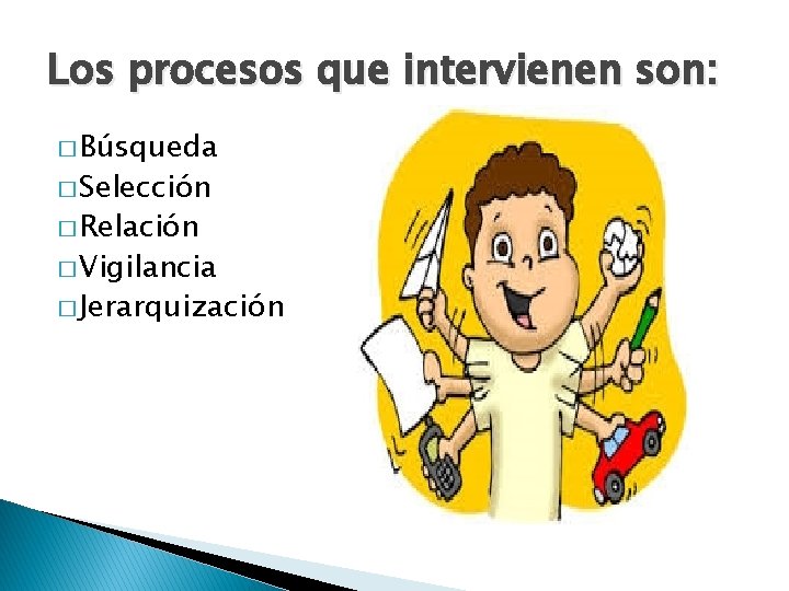 Los procesos que intervienen son: � Búsqueda � Selección � Relación � Vigilancia �