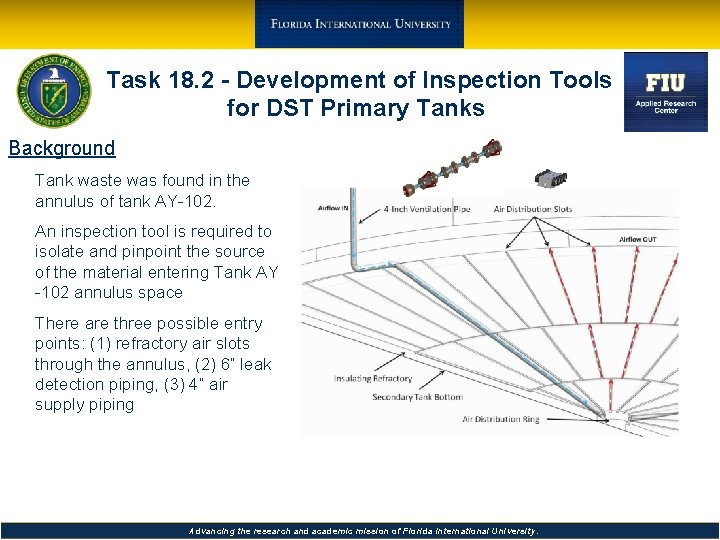 Task 18. 2 - Development of Inspection Tools for DST Primary Tanks Background •