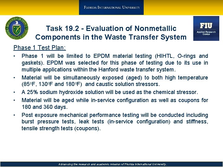 Task 19. 2 - Evaluation of Nonmetallic Components in the Waste Transfer System Phase