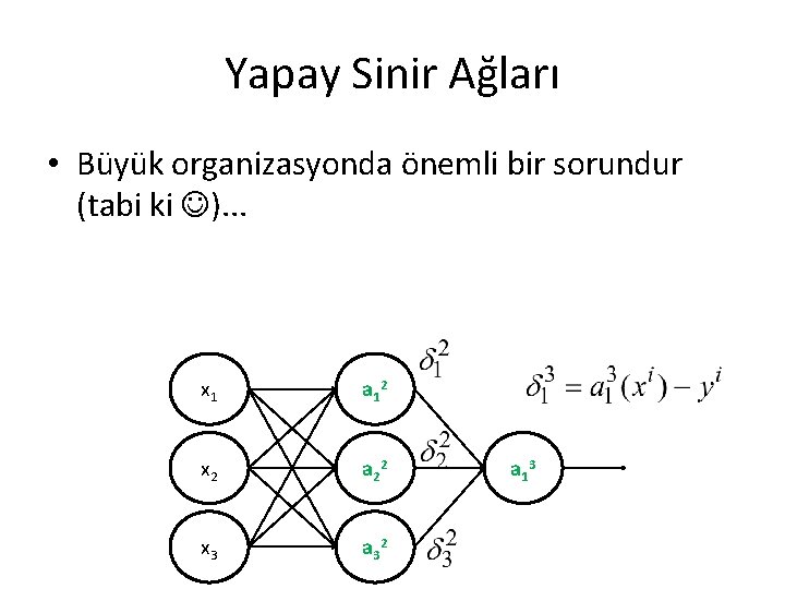 Yapay Sinir Ağları • Büyük organizasyonda önemli bir sorundur (tabi ki ). . .