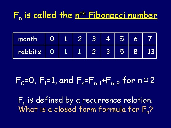 Fn is called the nth Fibonacci number month 0 1 2 3 4 5 Fn is called the nth Fibonacci number month 0 1 2 3 4 5