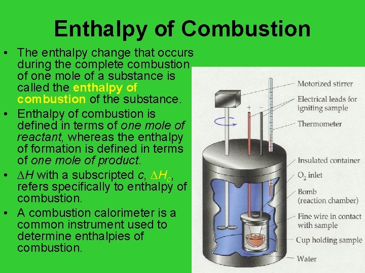 Enthalpy of Combustion • The enthalpy change that occurs during the complete combustion of