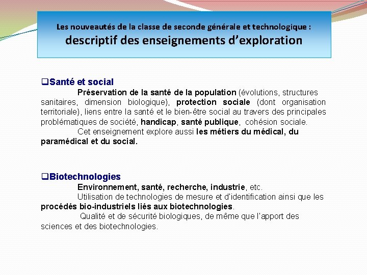 Les nouveautés de la classe de seconde générale et technologique : descriptif des enseignements