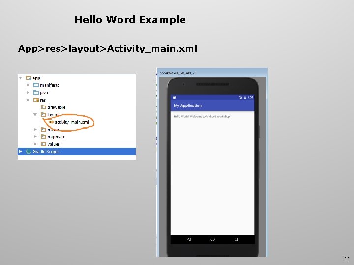 Hello Word Example App>res>layout>Activity_main. xml 11 