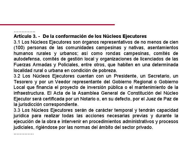 …………. . Artículo 3. ‐ De la conformación de los Núcleos Ejecutores 3. 1