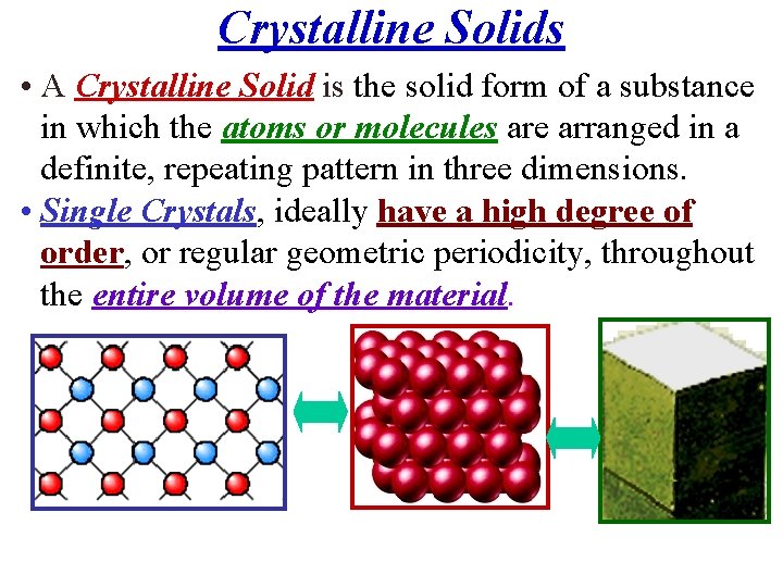 Crystalline Solids • A Crystalline Solid is the solid form of a substance in