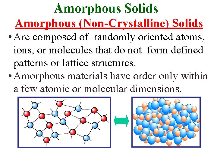 Amorphous Solids Amorphous (Non-Crystalline) Solids • Are composed of randomly oriented atoms, ions, or
