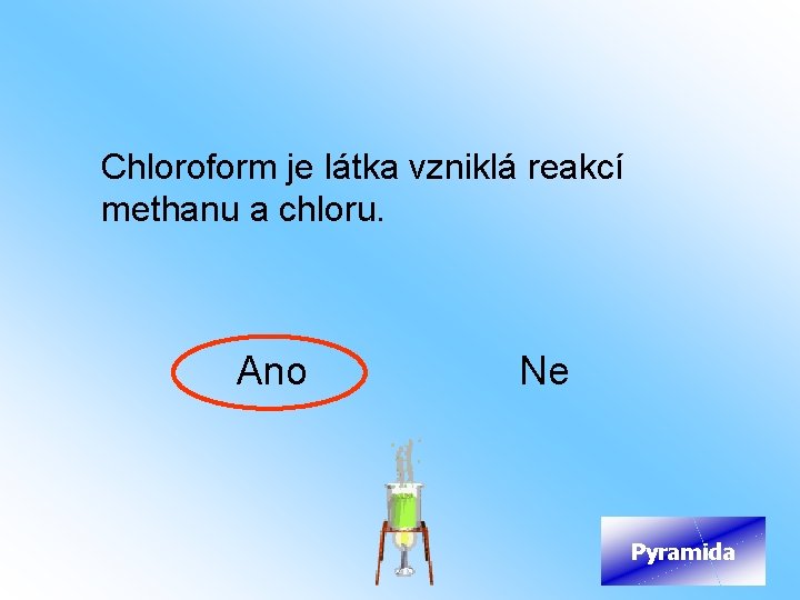 Chloroform je látka vzniklá reakcí methanu a chloru. Ano Ne Pyramida 